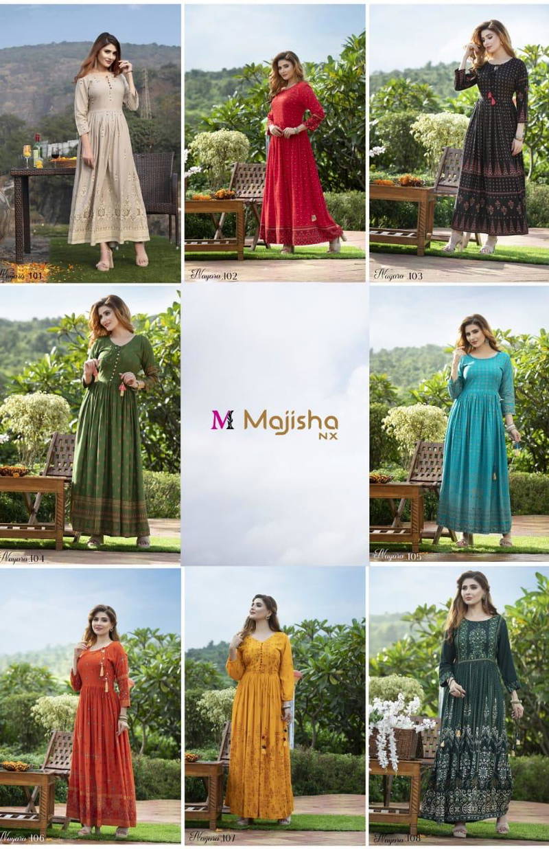 Majisha Nx Nayara Heavy Designer Fancy Wear Long Anarkali Kurti Collection